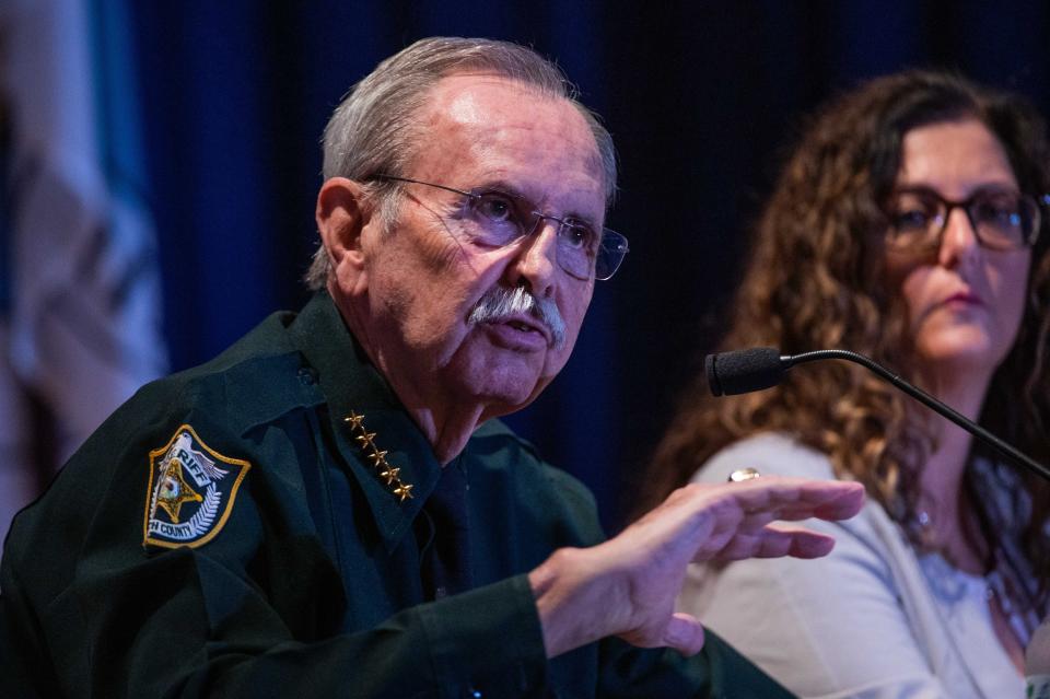 Palm Beach County Sheriff Ric Bradshaw speaks during a town hall discussing the rise of antisemitism in Palm Beach County, held in the South County Civic Center in March.