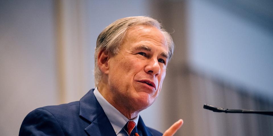 Texas Governor Greg Abbott speaks during the Houston Region Business Coalition's monthly meeting on October 27, 2021 in Houston, Texas.