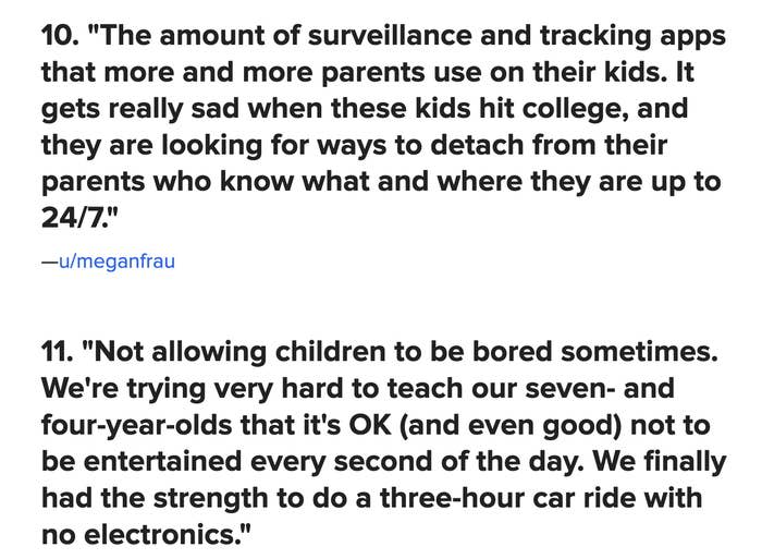 Quotes discussing parenting challenges: 1) Excessive surveillance on kids, causing detachment in college. 2) Importance of allowing kids to be bored and reducing screen time