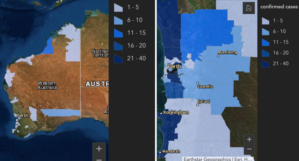 A map of WA's coronavirus hotspots. Source: WA Government