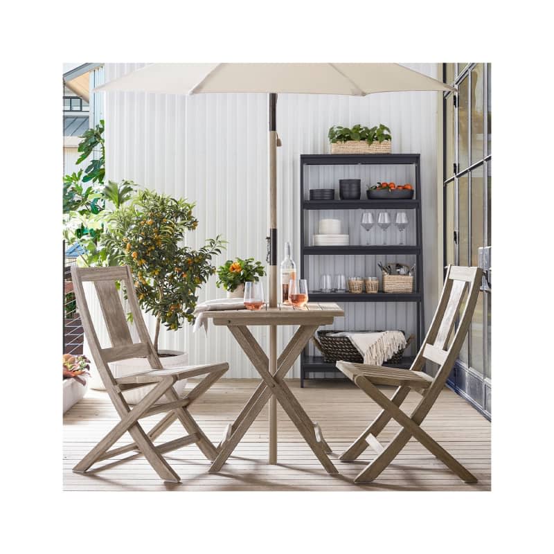 Indio Eucalyptus Patio Folding Bistro Table + Folding Chair Dining Set