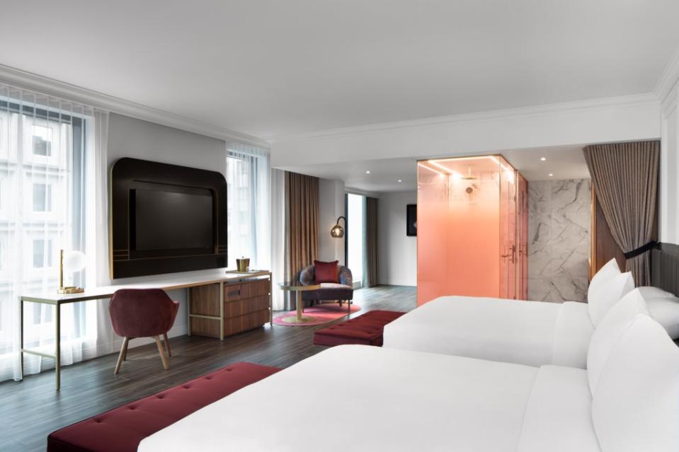 For a beautiful honeymoon, go to Honeyrose Hotel, which opened last year in the heart of Montréal’s entertainment district, the Quartier des Spectacles. Courtesy of Honeyrose Hotel