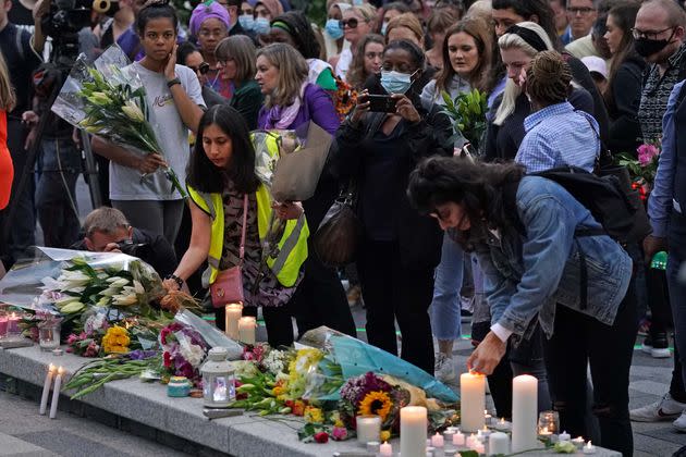 <strong>Members of the public attend a vigil in memory of Sabina Nessa, and in solidarity against violence against women, at Pegler Square in Kidbrooke, south London.</strong> (Photo: Jonathan BradyPA)