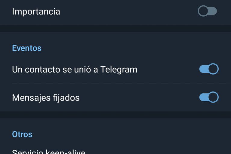 En la configuración de las notificaciones de Telegram se puede desactivar el aviso de nuevos usuarios