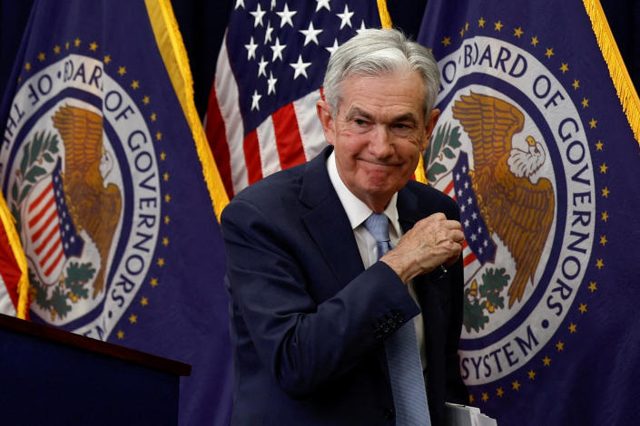 Federal Reserve Board Chairman Jerome Powell leaves after a news conference following the announcement that the Federal Reserve raised interest rates by half a percentage point, at the Federal Reserve Building in Washington, U.S., December 14, 2022. REUTERS/Evelyn Hockstein     TPX IMAGES OF THE DAY