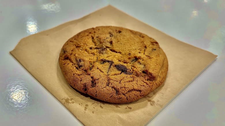 Chocolate chip cookie on paper