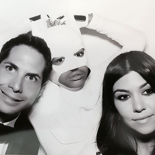 Jaden’s best-known hat look, though, is actually a mask from the “white Batman costume” he wore to Kim Kardashian and Kanye West’s 2014 wedding. Kourtney was there for that too — perhaps she’s his favorite Kardashian? (everyone has one!) — along with a medicated-looking Joe Francis. (Photo: Instagram)