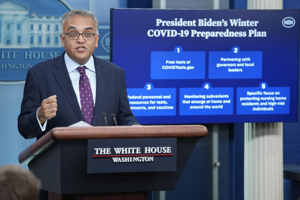 White House COVID-19 Response Coordinator Ashish Jha speaks during the daily briefing at the White House in Washington, Thursday, Dec. 15, 2022. (AP Photo/Susan Walsh)