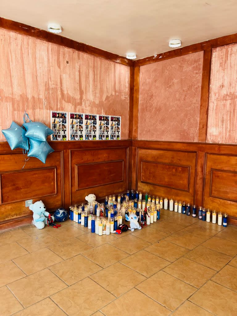 A memorial for Denim Brown, 3, who was found dead in a bathtub in his family’s Brooklyn apartment building Sunday. obtained by the NY Post