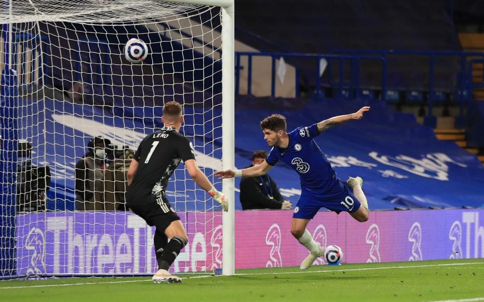  Christian Pulisic of Chelsea scores a goal past Bernd Leno of Arsenal which is later disallowed due to offside following a VAR review - Marc Atkins/Getty Images