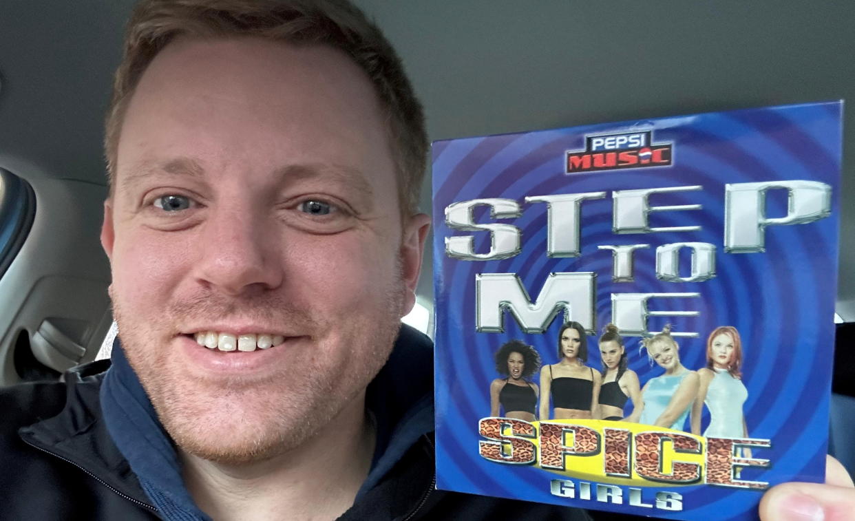 Euan Robertson and The Spice Girls' Step To Me CD. Photo released January 15 2024. See SWNS story SWNApepsi. A dad has successfully redeemed the promotional Pepsi ringpulls he collected in 1997 - and amazingly still received the limited edition Spice Girls CD. Euan Robertson, now 37, painstakingly collected 20 pink ringpulls from drink cans in the 90s but forgot to send them off in order to get single Step To Me. And nearly 27 years later he found them in an old box of Lego he pulled out of his parents house for his daughter, three. He jokingly tweeted Pepsi asking if they would still honour the promotion which at the time saw 600,000 fans collect ringpulls in exchange for the CD single. 
