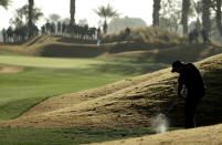 Phil Mickelson hits from rough on the 10th hole during the second round of the Desert Classic golf tournament on the Nicklaus Tournament Course at PGA West on Friday, Jan. 18, 2019, in La Quinta, Calif. (AP Photo/Chris Carlson)