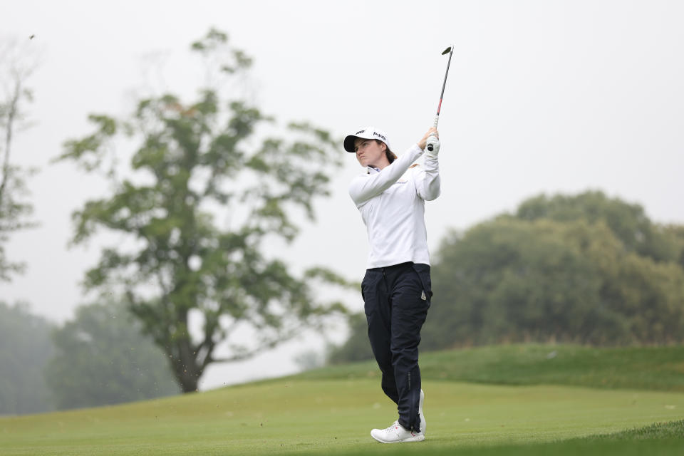Leona Maguire of Ireland hits from the 15th fairway during the second round of the KPMG Women’s PGA Championship at Baltusrol Golf Club on June 23, 2023, in Springfield, New Jersey. (Photo by Christian Petersen/Getty Images)