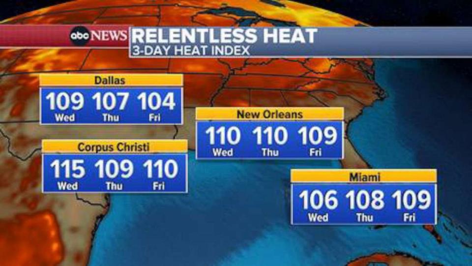 PHOTO: Relentless Heat - 3-Day Heat Index Map (ABC News)