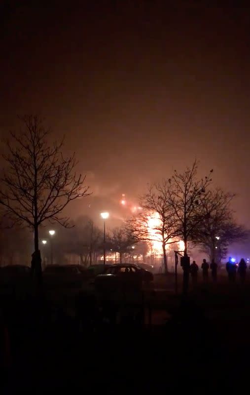 A fire is seen at the Zoo in Krefeld