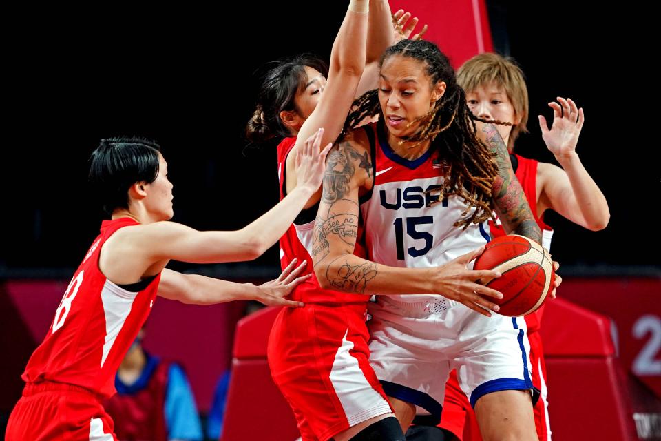 United States center Brittney Griner is pressured during Team USA's win against Japan.