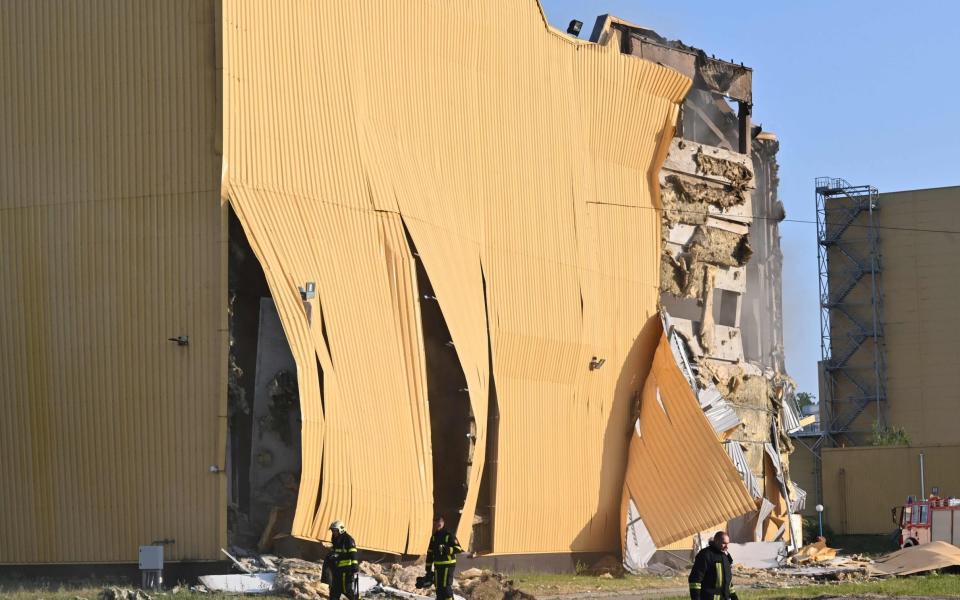 One of the buildings damaged in the drone attacks on Kyiv on May 28 - SERGEI SUPINSKY/AFP