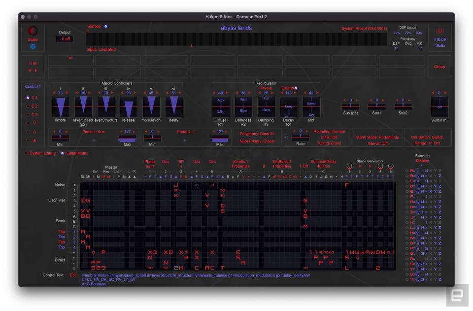 Hacken Editor and the EaganMatrix connected to the Osmose over USB.