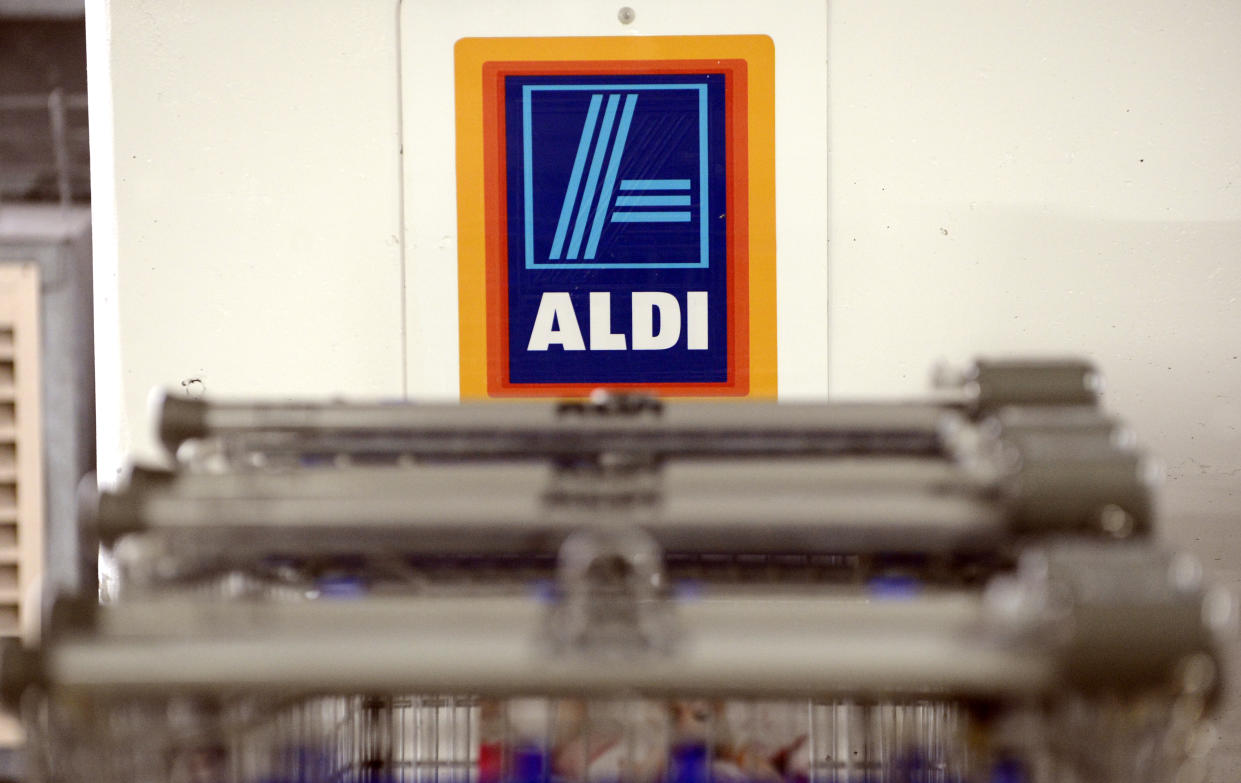 Aldi supermarket shopping trollies at a car park in a Westfield shopping centre in Brisbane, Monday, Oct. 21, 2013. (AAP Image/Dan Peled) NO ARCHIVING