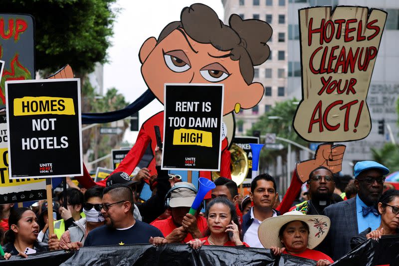 FILE PHOTO: Hotel workers protest in Los Angeles