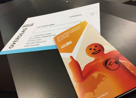 An election ballot (L) for overseas New Zealand citizens to in New Zealand's general election, is seen alongside a how-to-vote leaflet in this illustration image at a branch of the Australian Electoral Commission in Sydney, Australia, September 21, 2017. REUTERS/Jason Reed/Illustration