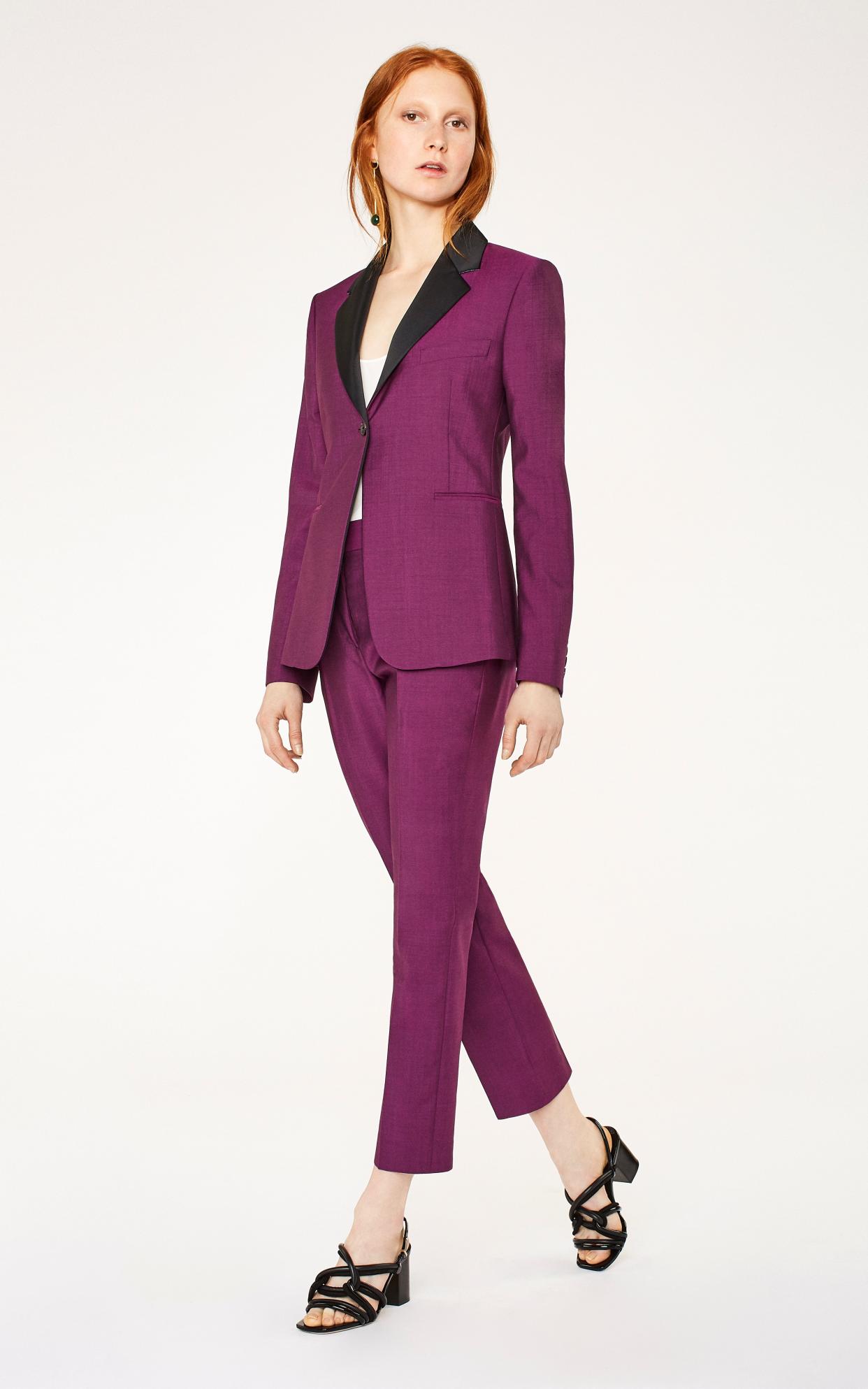 Fuschia blazer with black lapel, £590; and trousers, £240, Paul Smith 