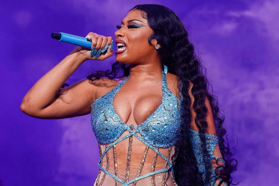 Megan Thee Stallion performs during Preakness LIVE Culinary, Art & Music Festival hosted by 1/ST at Pimlico Race Course on May 20, 2022 in Baltimore, Maryland.