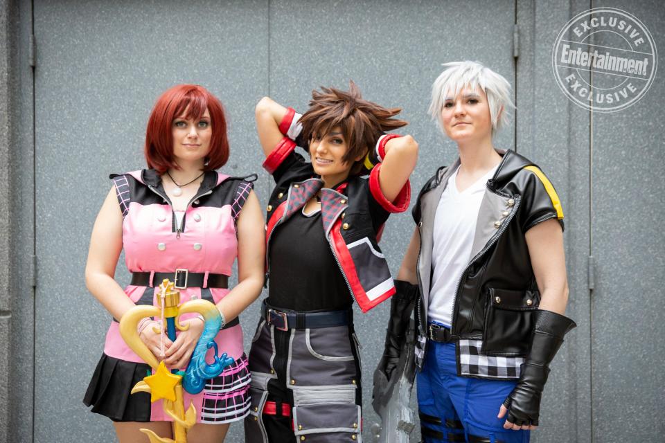 Kairi, Sora, and Riku from Kingdom Hearts cosplayers