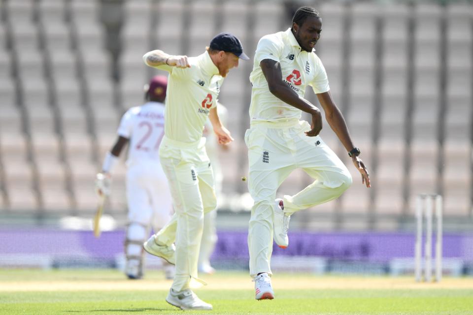 Ben Stokes and Jofra Archer celebrate a wicket (Getty Images for ECB)