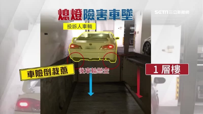 林先生依機械停車場警示燈指示倒車。