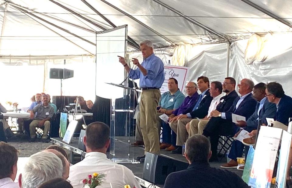 U.S. Sen. Bill Cassidy, R-La., speaks during a groundbreaking ceremony Friday in Leeville for an upgrade to La. 1 in south Lafourche.