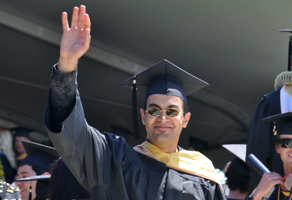 In this photo provided by the family of Abdulrahman al-Sadhan, Abdulrahman al-Sadhan poses for a graduation photo at Notre Dame de Namur University, a private Catholic university, in Belmont, California, May 4, 2013. Saudi humanitarian aid worker Abdulrahman al-Sadhan’s anonymous Twitter account used to parody issues about the economy in Saudi Arabia has landed him in prison in the kingdom. But his story may have roots in an elaborate ploy that began in Silicon Valley and sparked a federal case against two Twitter employees accused of spying for the kingdom. (Family of Abdulrahman al-Sadhan via AP)