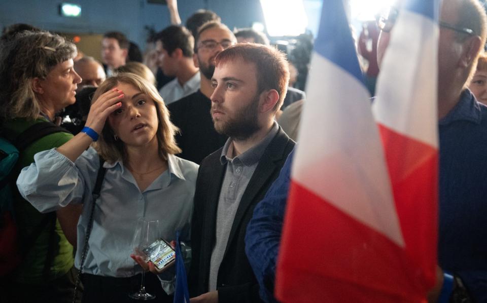 National Rally supporters react in Paris