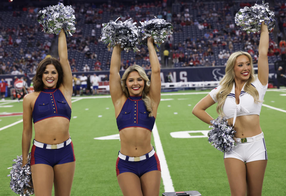 Nov 19, 2023; Houston, Texas, USA; Houston Texans cheerleaders perform before the Houston Texans play against the Arizona Cardinals at NRG Stadium. Mandatory Credit: Thomas Shea-USA TODAY Sports