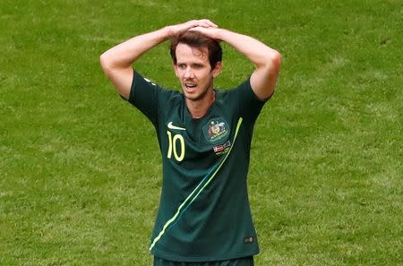 Soccer Football - World Cup - Group C - Denmark vs Australia - Samara Arena, Samara, Russia - June 21, 2018 Australia's Robbie Kruse reacts REUTERS/David Gray