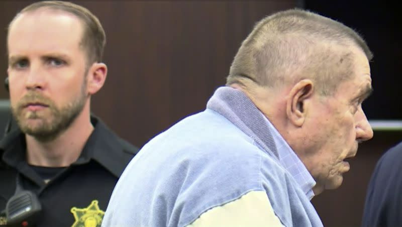 Andrew Lester appears in court to answer charges of first-degree assault and armed criminal action on Wednesday, April 19, 2023 in Liberty, Mo. Lester, 84, accused of shooting Ralph Yarl, a Black teenager, pleaded not guilty.