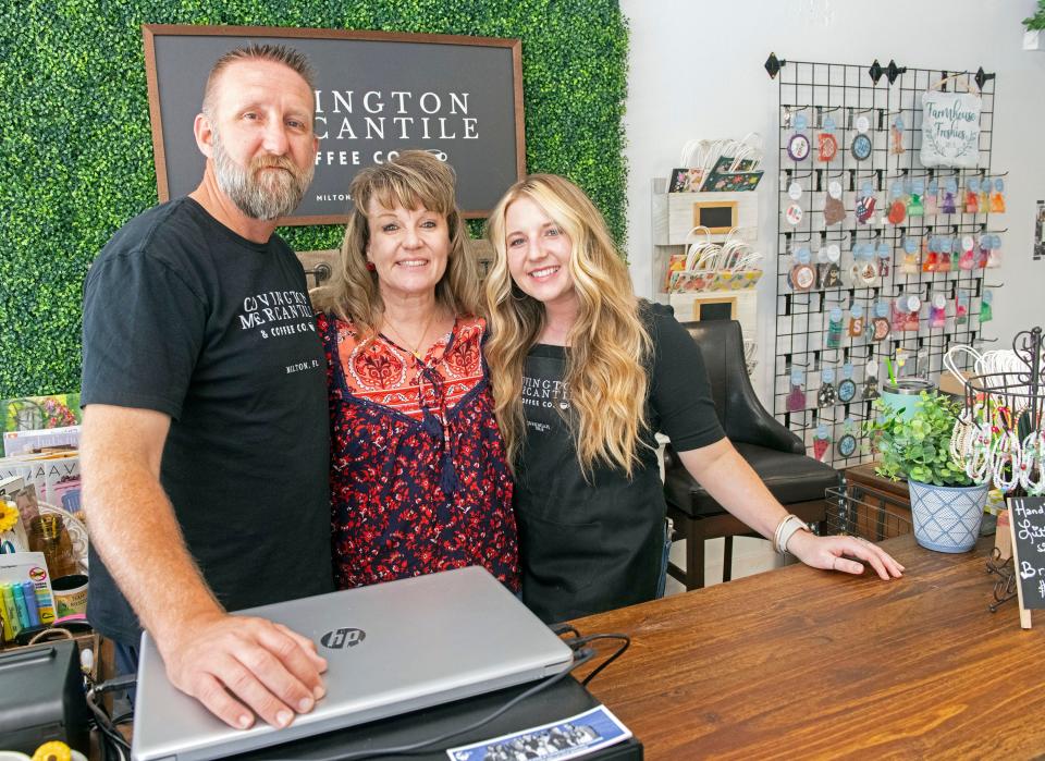 Sid, Flax and Erinn Covington operate Covington Mercantile & Coffee Company in Pea Ridge. The new U.S. Highway 90 coffee and specialty retailer opened in early June 2023.