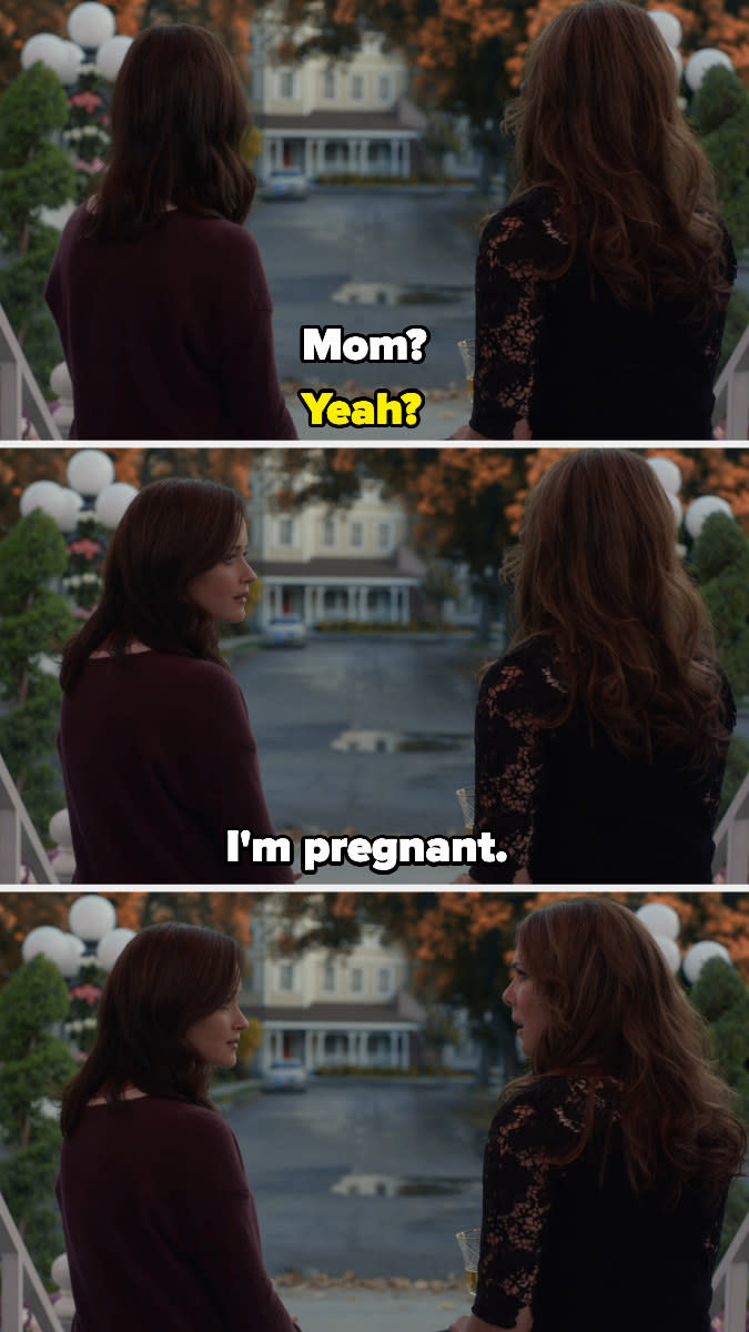 Rory telling her mom that she's pregnant while they sit in the gazebo