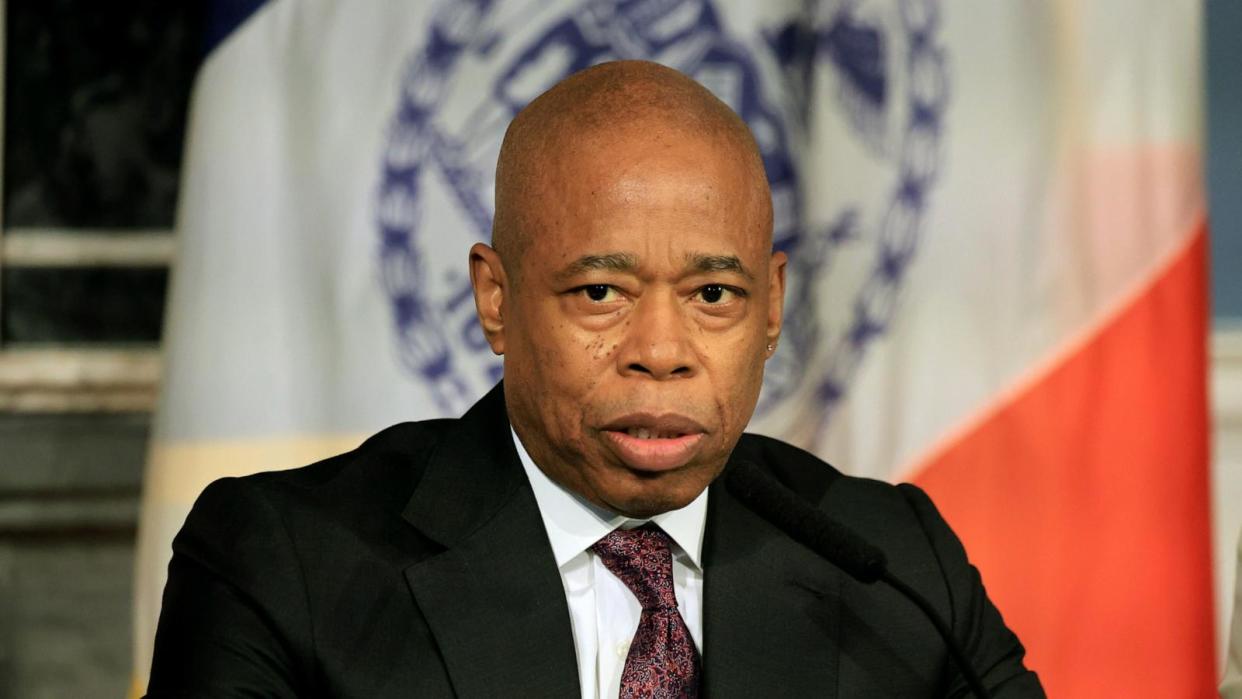 PHOTO: New York City Mayor Eric Adams is pictured during his weekly in-person press conference at City Hall Blue Room, Feb. 5, 2024. (Luiz C. Ribeiro/New York Daily News/Tribune News Service via Getty Images)