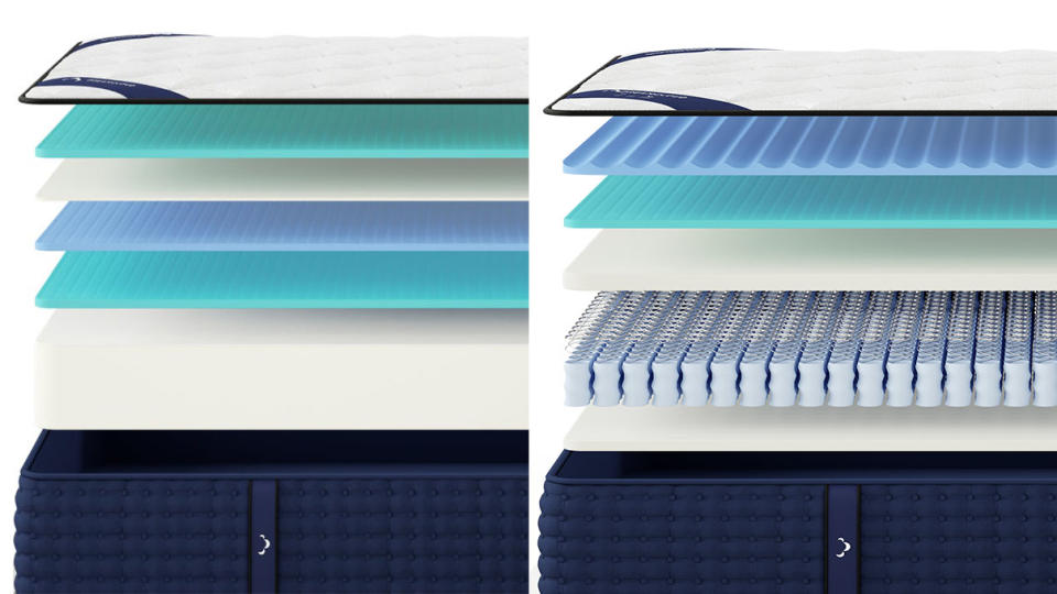 Diagram showing layers of hybrid DreamCloud (left) and all-foam version