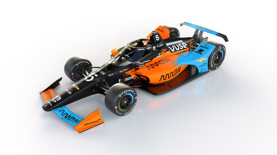 Arrow McLaren SP continued its livery design partnership with clothing brand UNDEFEATED, this year expanding to all three of the team's Indy 500 cars. Pictured here is Pato O'Ward's No. 5 Chevy for the May 29 race.