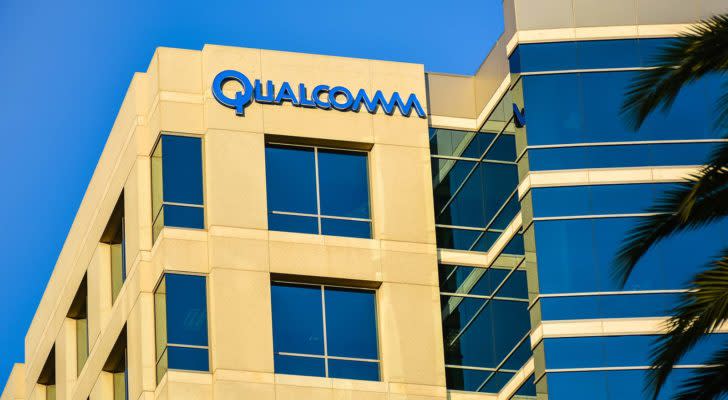 Qualcomm (QCOM) logo on the side of a building in San Jose, CA.