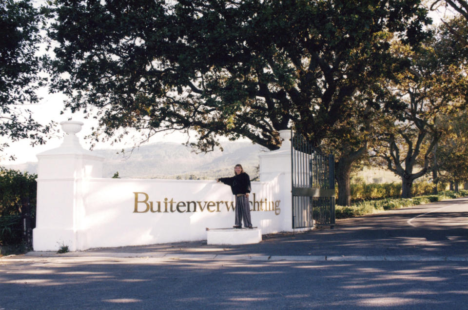 This photo provided by Lyne Paquette shows her during a vacation with her husband in Stellenboch, South Africa visiting vineyards and restaurants in April 1996. (Courtesy Lyne Paquette via AP)