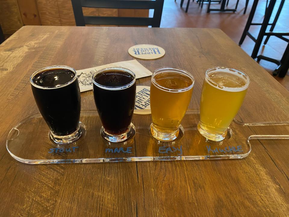 The taproom at Harper Lane Brewery, seen here on Saturday, Jan. 27, 2024, currently serves seven beers and two hard seltzers, as 16 oz draft, 4 oz draft, or as a flight sampler..