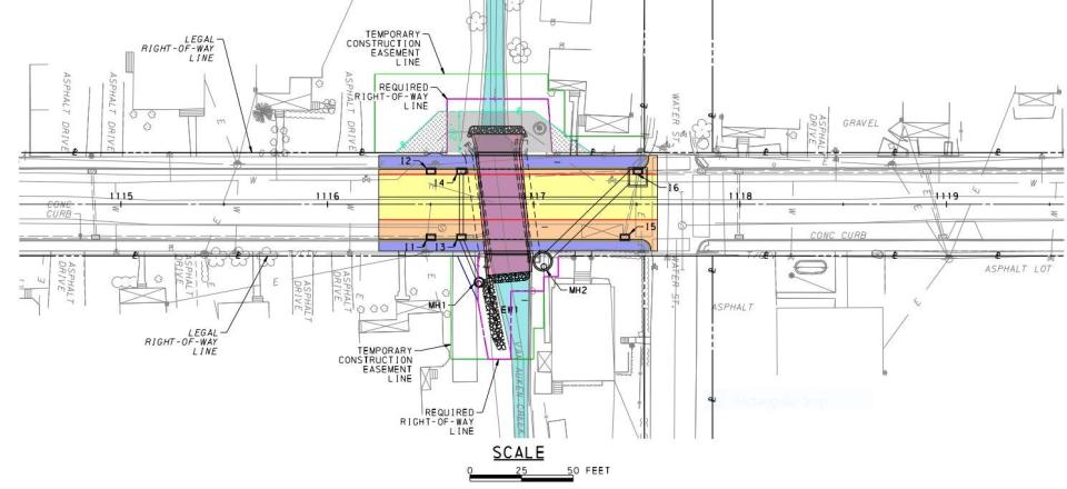 PennDOT plans to replace the culvert bridge on Belmont Street (Route 296) in Waymart in the summer of 2025. The approximately-two-week project will use South Street and Carbondale Road as a detour. This is a section of the project architectural diagram designed by Whitman, Requardt & Associates, LLP.