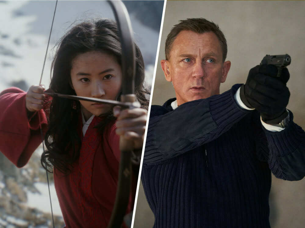 Dürfen beide erst später als zunächst geplant ihre Feinde ins Visier nehmen: Mulan Hua (Liu Yifei) und James Bond (Daniel Craig). (Bild: [M] © 2020 Disney Enterprises, Inc. All Rights Reserved./© 2019 DANJAQ, LLC AND MGM.  ALL RIGHTS RESERVED.)