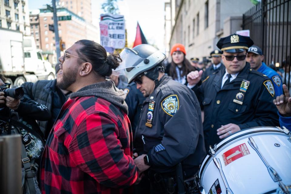 James Parra was removed by cops from the anti-Israel protest outside Columbia in handcuffs and given a summons. ZUMAPRESS.com