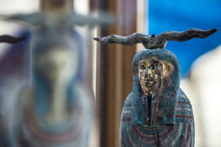One of the ancient statues from the 26th Dynasty hoard of Egyptian antiquities unveiled on November 23, 2019 (AFP Photo/Khaled DESOUKI)