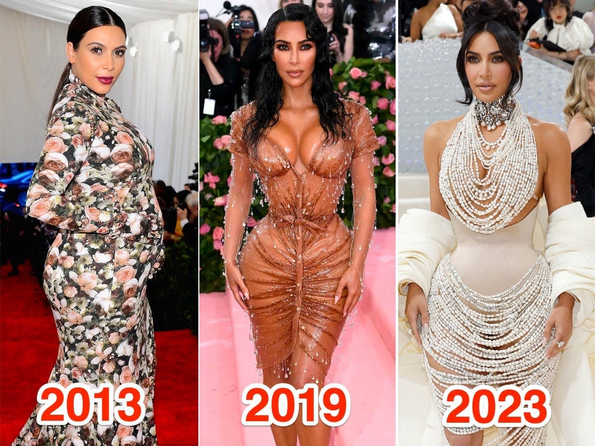 Three photos of Kim Kardashian at the Met Gala.