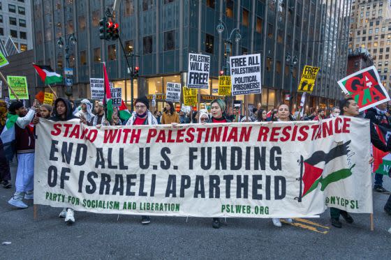 Demonstrators gather in support of the Palestinian people during an "International Day of Action for Palestine."<span class="copyright">Michael Nigro—Pacific Press/LightRocket/Getty Images</span>